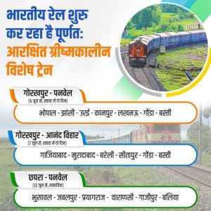 बिहार व उत्तर प्रदेश के शहरों के लिए शुरू की गयी तीन स्पेशल पैसेंजर ट्रेनें