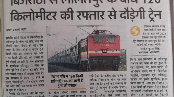 बिजरौठा से ललितपुर के बीच 120 की रफ्तार से दौड़ेंगी ट्रेनें, रेलवे ने जारी की ट्रेनों की सूची